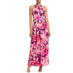 Eliza J Floral Maxi Dress Womens 8 Pink Purple Halter Wedding Guest Garden Party